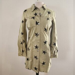 Blue Buttercup Star-Patterned Olive Denim Jacket Size Medium